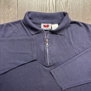 Wu Wear Vintage Mens Medium Navy Blue Quarter Zip Long Sleeve Polo Shirt Knit